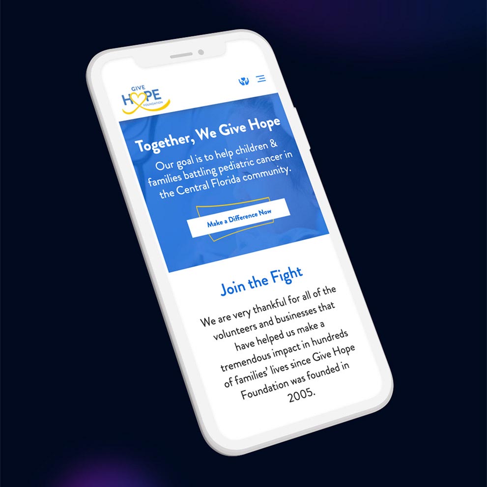 Give Hope Foundation layout on iPhone